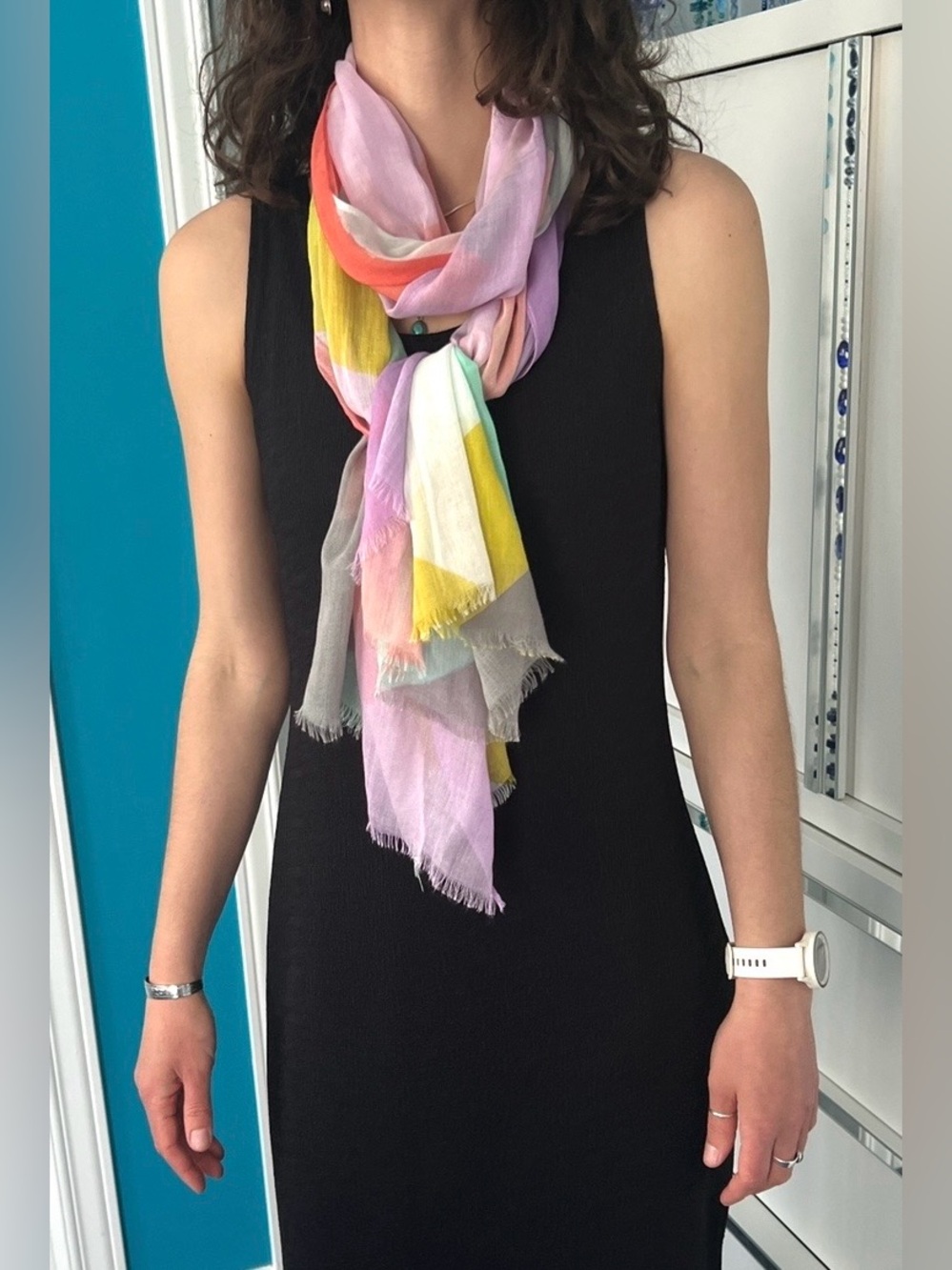 Oversized Watercolor Inspired Abstract Scarf Wrap Pastel Aqua Lilac Pink Mustard